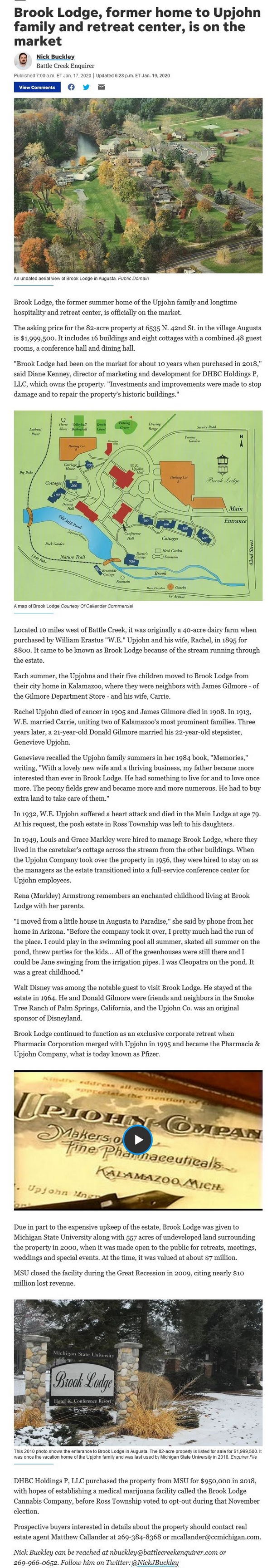 Brook Lodge - 2020 Article From Battle Creek Enquirer